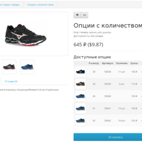 Опции с вводом когдачества, артикулом и изображением OC 2